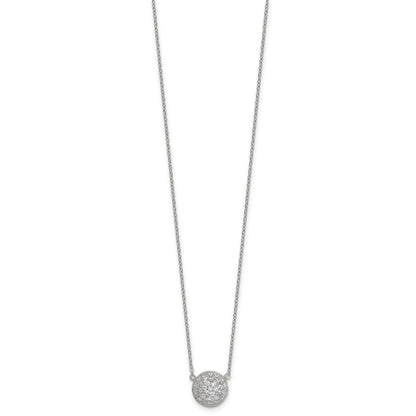 Sterling Silver Polished 11.00mm Pave CZ Circle 16 Inch with 2 Inch Extension Necklace