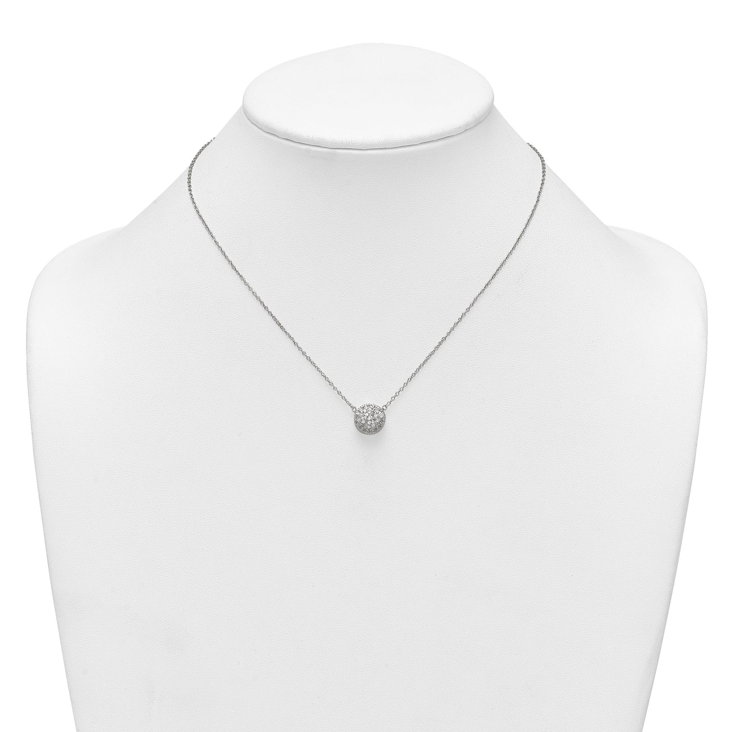Sterling Silver Polished 11.00mm Pave CZ Circle 16 Inch with 2 Inch Extension Necklace
