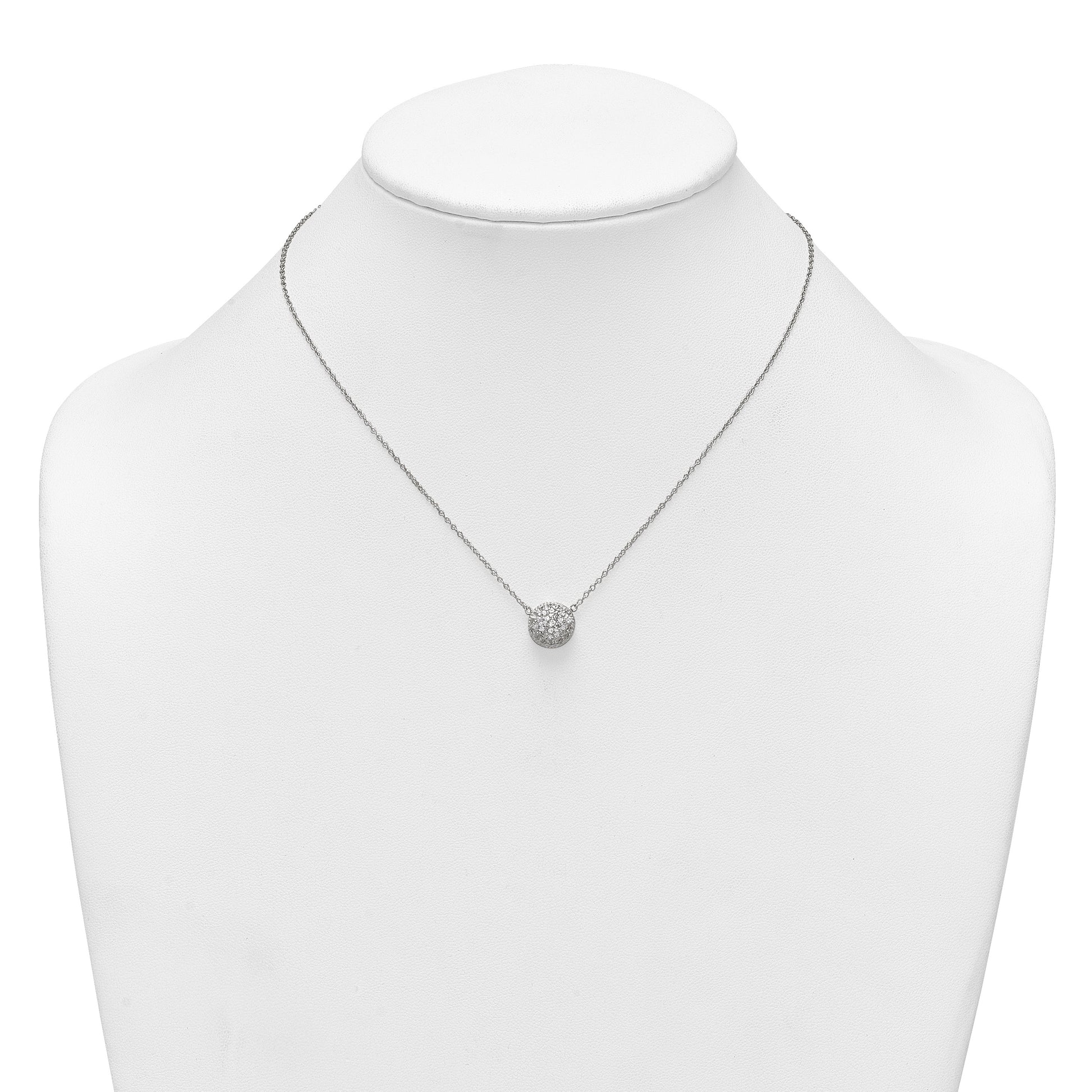 Sterling Silver Polished 11.00mm Pave CZ Circle 16 Inch with 2 Inch Extension Necklace