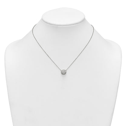 Sterling Silver Polished 11.00mm Pave CZ Circle 16 Inch with 2 Inch Extension Necklace