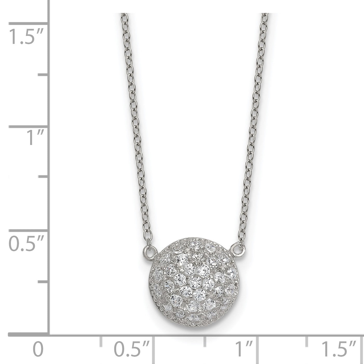 Sterling Silver Polished 11.00mm Pave CZ Circle 16 Inch with 2 Inch Extension Necklace