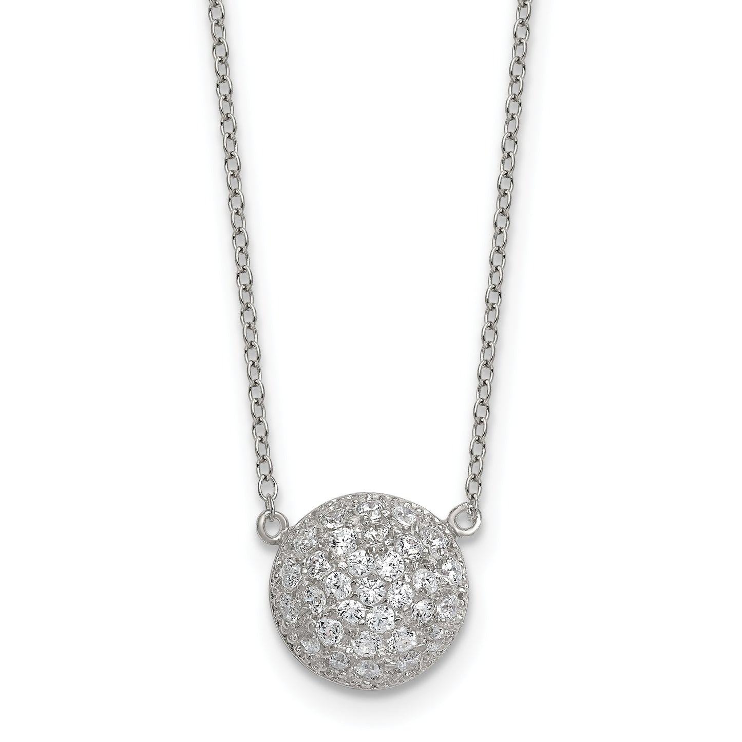 Sterling Silver Polished 11.00mm Pave CZ Circle 16 Inch with 2 Inch Extension Necklace
