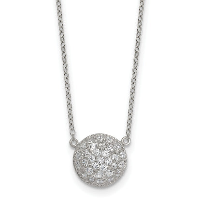 Sterling Silver Polished 11.00mm Pave CZ Circle 16 Inch with 2 Inch Extension Necklace