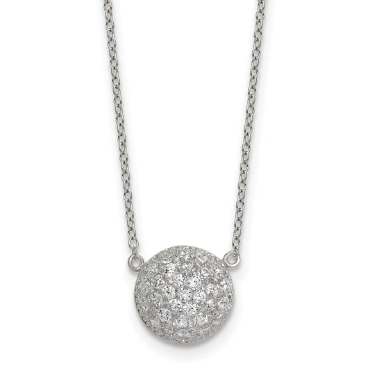 Sterling Silver Polished 11.00mm Pave CZ Circle 16 Inch with 2 Inch Extension Necklace