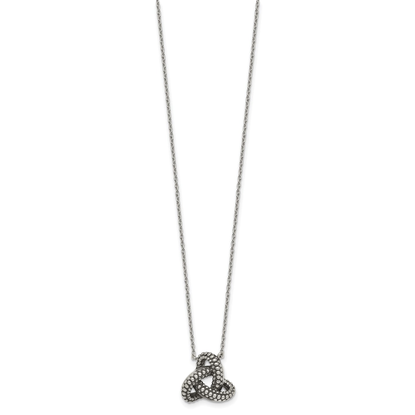 Sterling Silver Polished and Antiqued Beaded Trinity Charm 16 inch Necklace