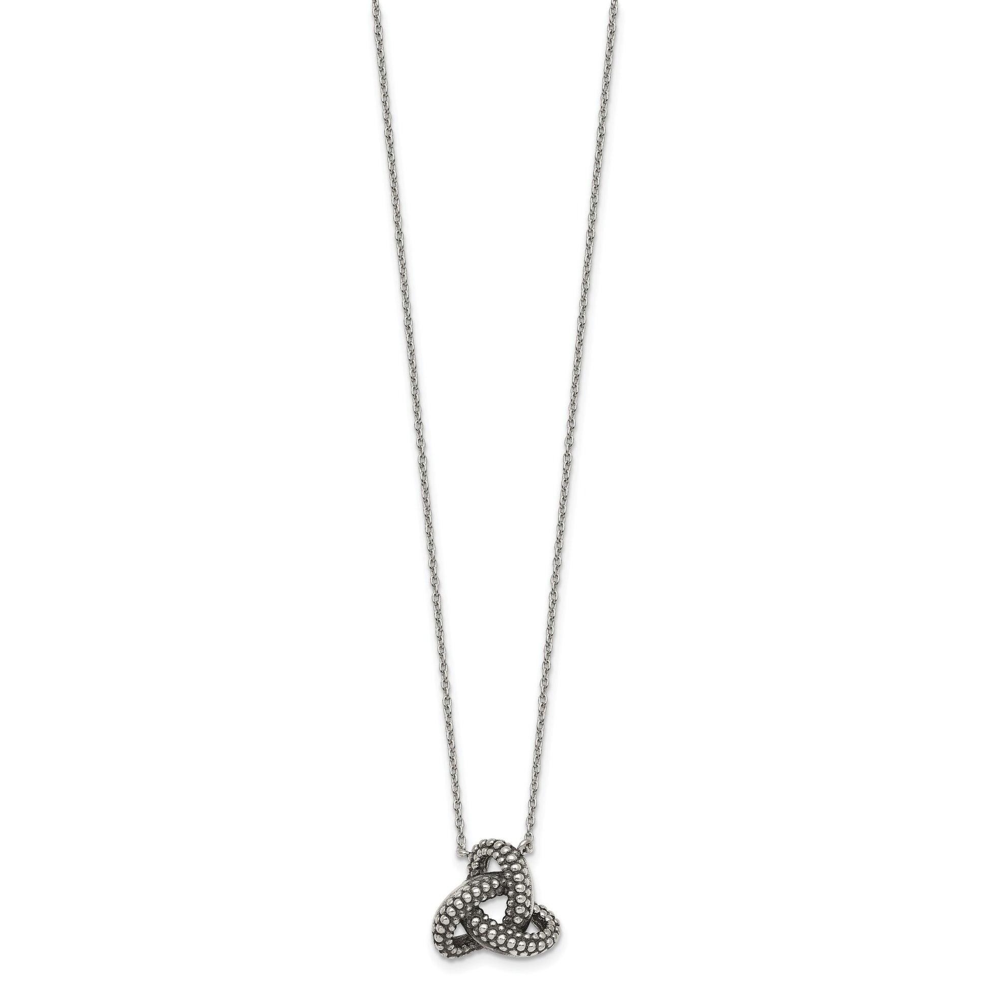 Sterling Silver Polished and Antiqued Beaded Trinity Charm 16 inch Necklace
