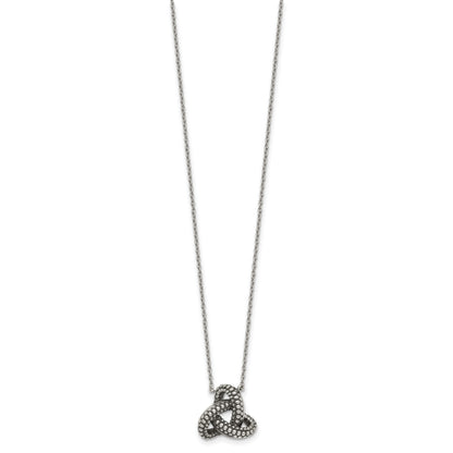 Sterling Silver Polished and Antiqued Beaded Trinity Charm 16 inch Necklace