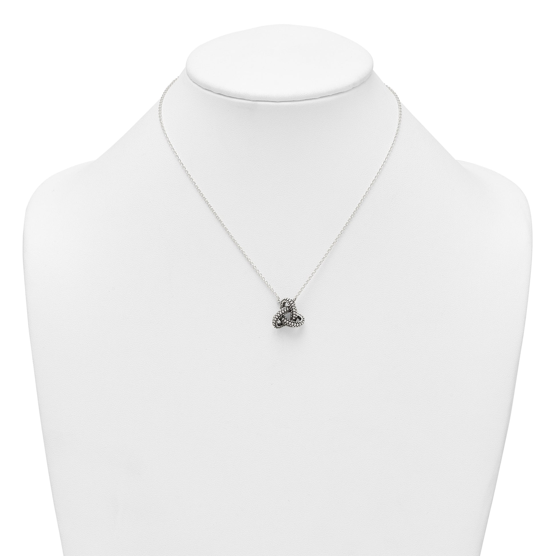 Sterling Silver Polished and Antiqued Beaded Trinity Charm 16 inch Necklace
