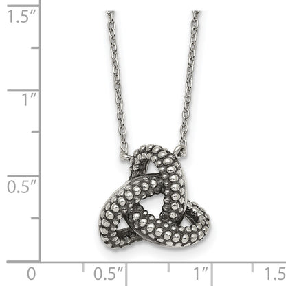 Sterling Silver Polished and Antiqued Beaded Trinity Charm 16 inch Necklace