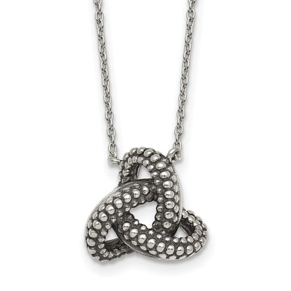Sterling Silver Polished and Antiqued Beaded Trinity Charm 16 inch Necklace