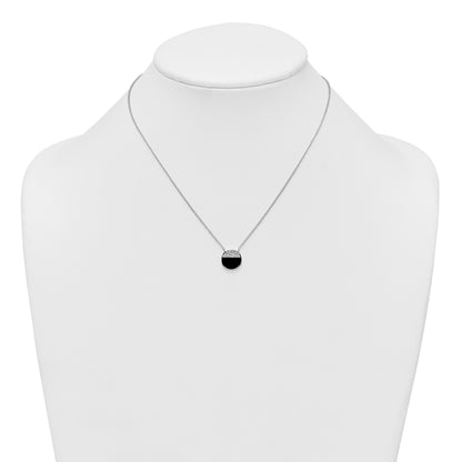 Sterling Silver Rhodium-plated Polished Black Onyx and CZ Circle 16 inch with 2 inch Extender Necklace