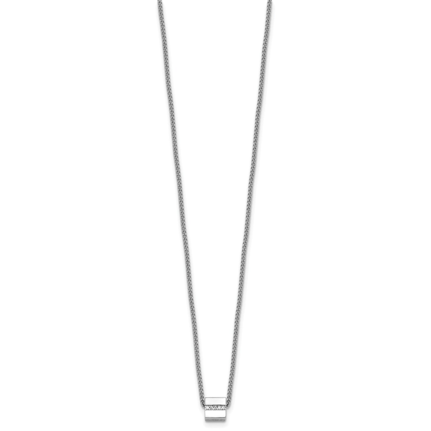Sterling Silver Rhodium-plated Polished Fancy CZ Cube 16 Inch with 2 Inch Extension Necklace