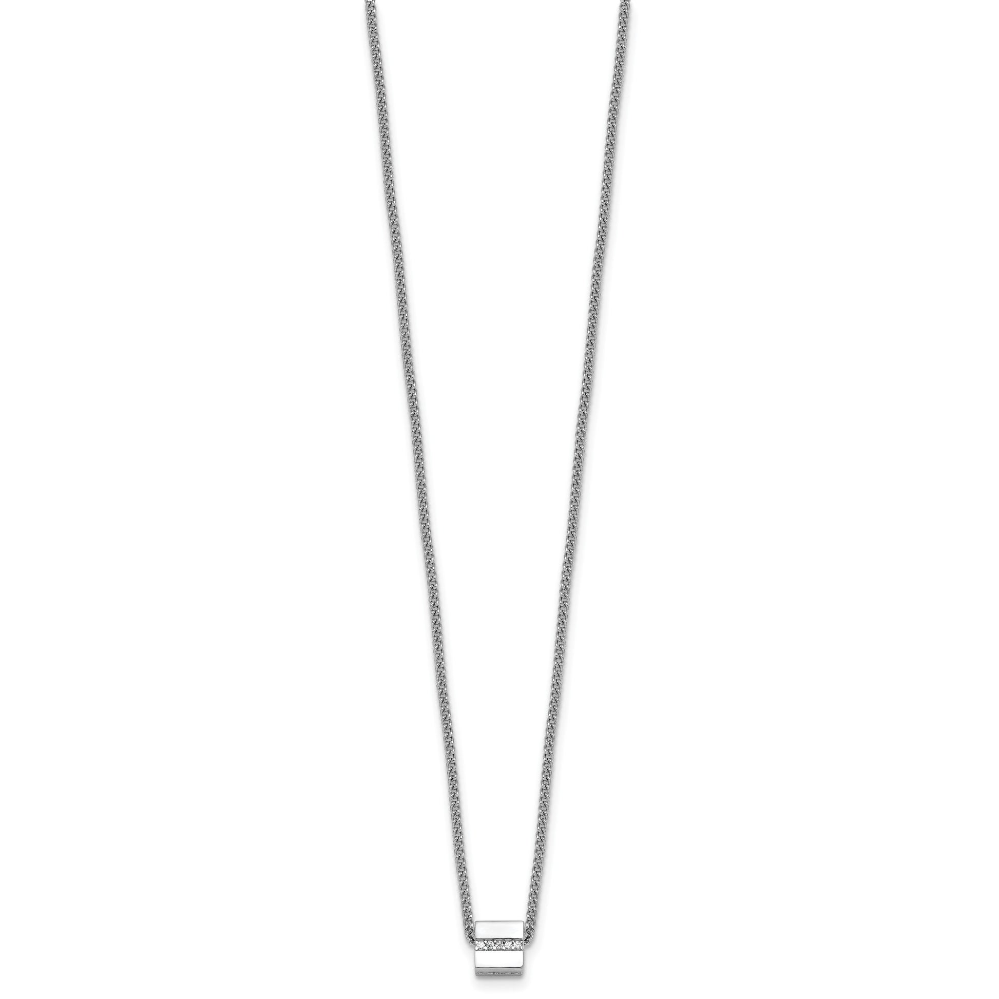 Sterling Silver Rhodium-plated Polished Fancy CZ Cube 16 Inch with 2 Inch Extension Necklace