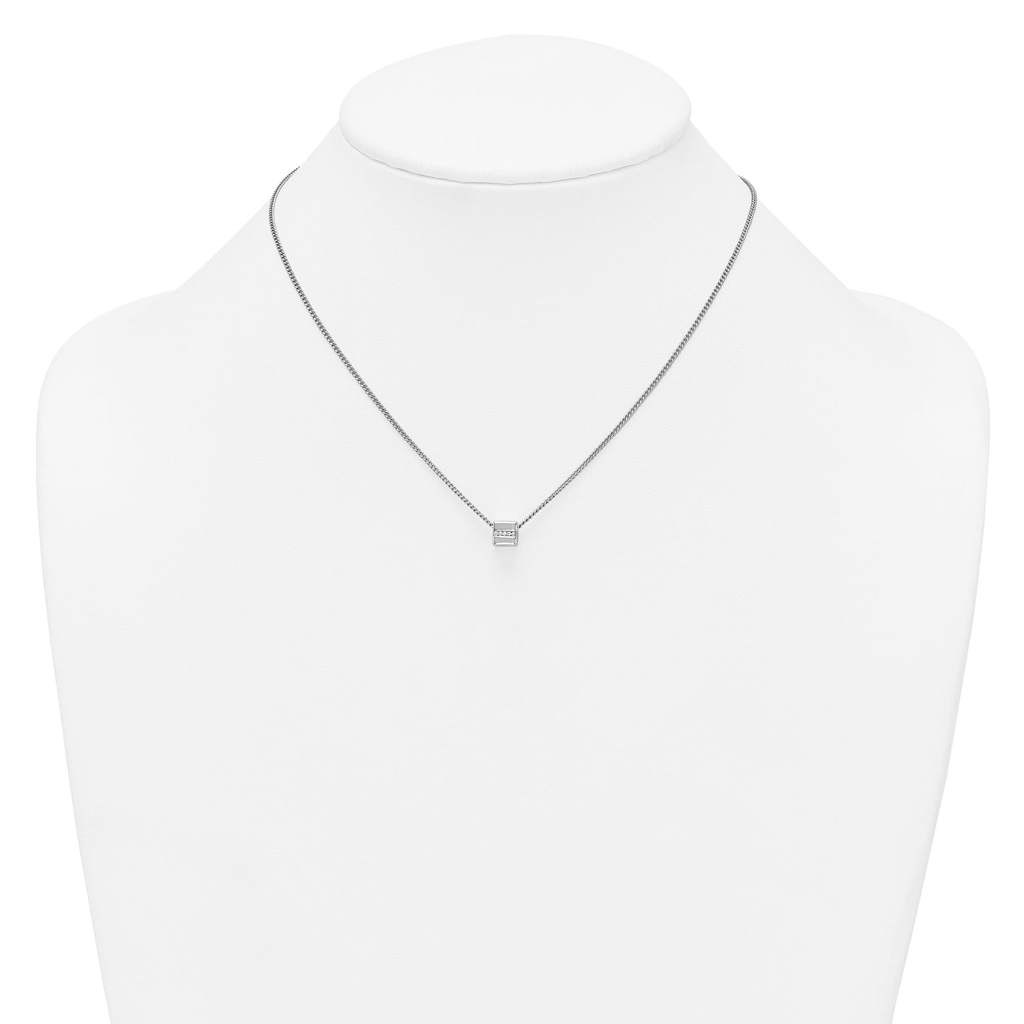Sterling Silver Rhodium-plated Polished Fancy CZ Cube 16 Inch with 2 Inch Extension Necklace