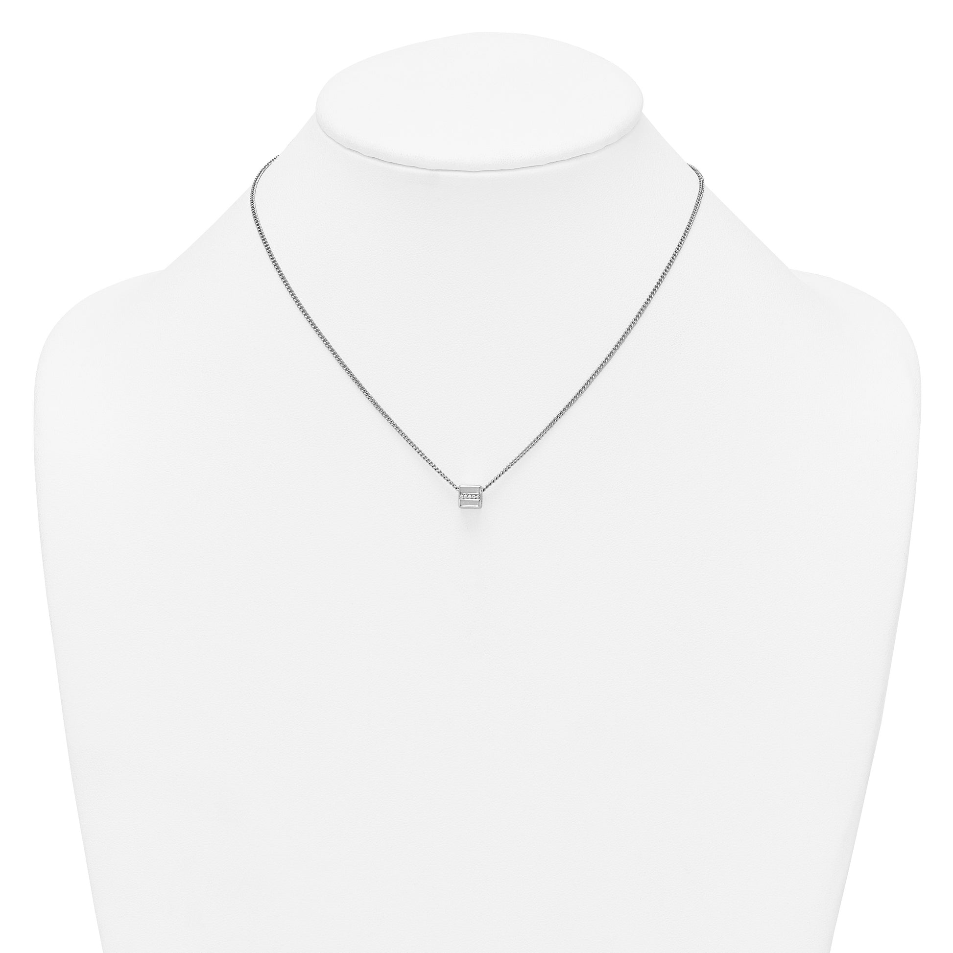 Sterling Silver Rhodium-plated Polished Fancy CZ Cube 16 Inch with 2 Inch Extension Necklace