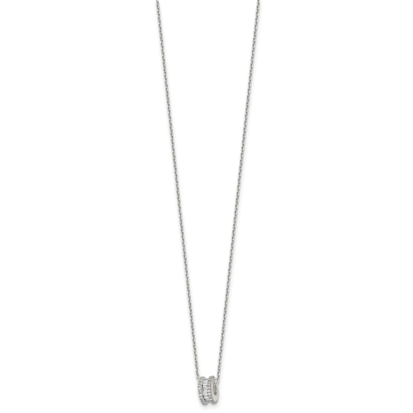 Sterling Silver Polished CZ Circle Bead 16 Inch with 2 Inch Extension Necklace