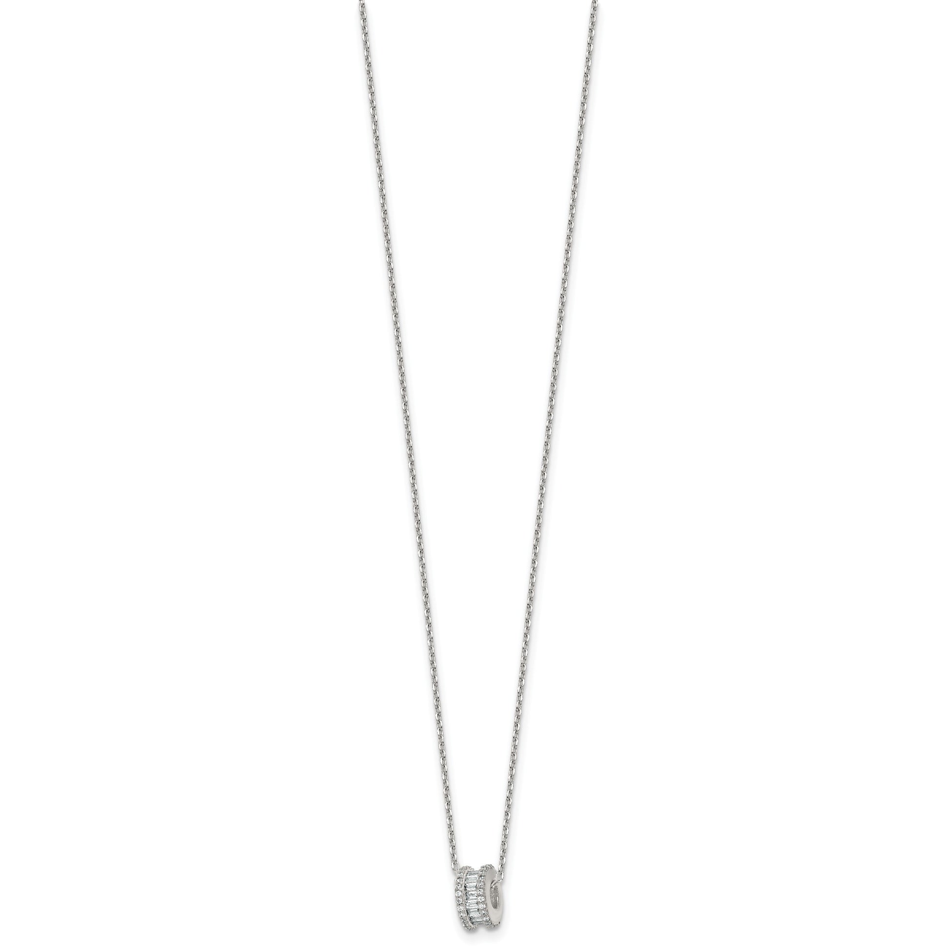 Sterling Silver Polished CZ Circle Bead 16 Inch with 2 Inch Extension Necklace