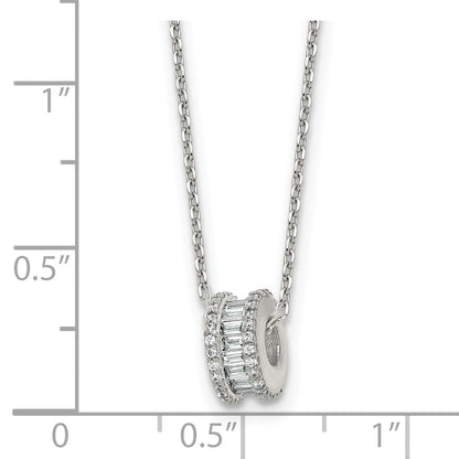 Sterling Silver Polished CZ Circle Bead 16 Inch with 2 Inch Extension Necklace
