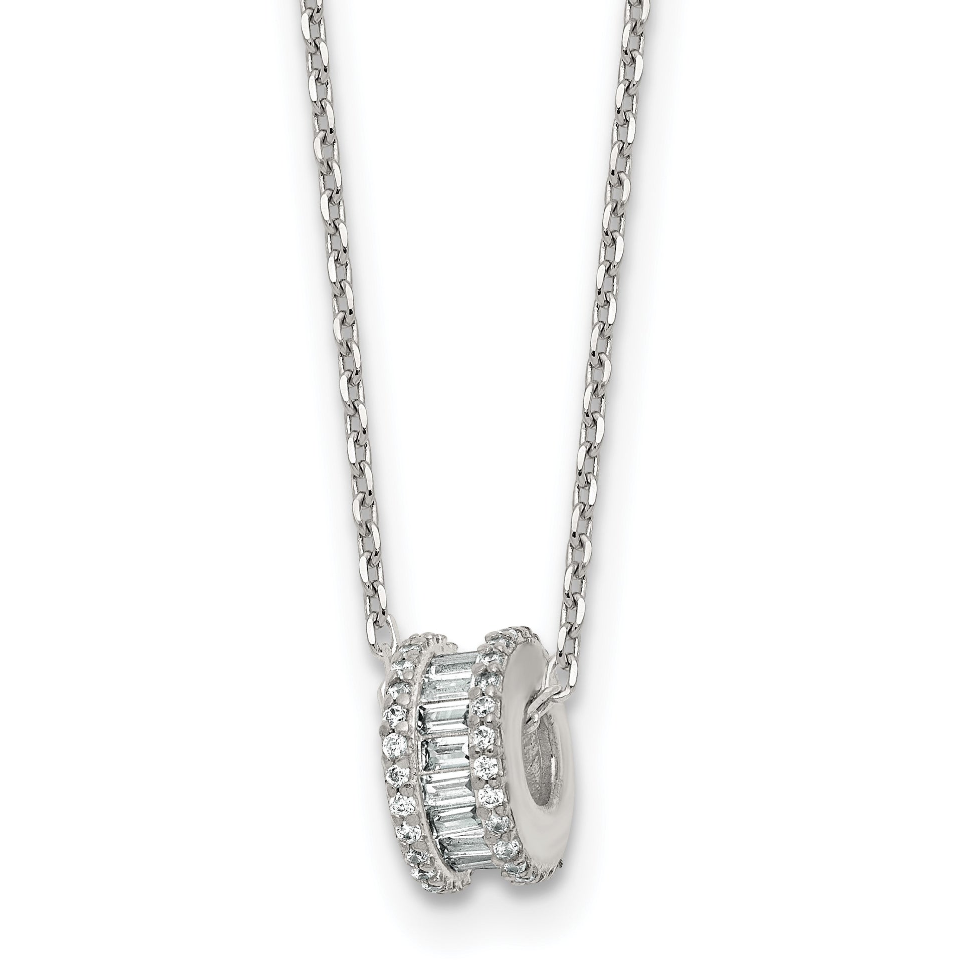 Sterling Silver Polished CZ Circle Bead 16 Inch with 2 Inch Extension Necklace