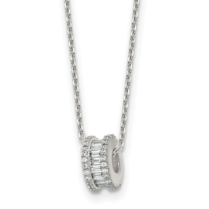 Sterling Silver Polished CZ Circle Bead 16 Inch with 2 Inch Extension Necklace