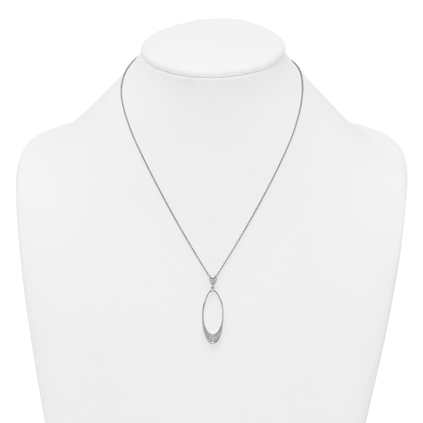 Sterling Silver Rhodium-plated Polished CZ Oval 17.75 Inch Necklace