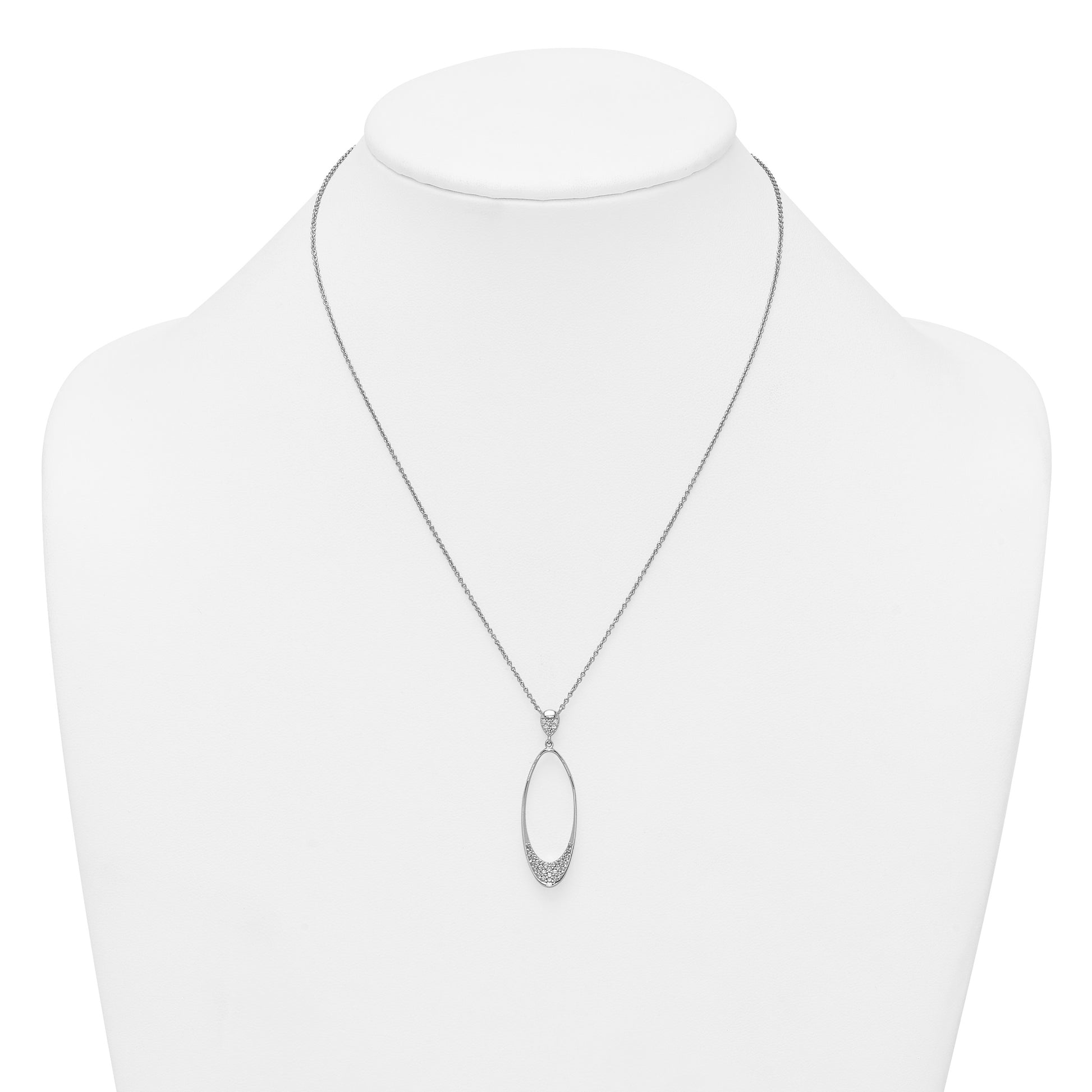 Sterling Silver Rhodium-plated Polished CZ Oval 17.75 Inch Necklace