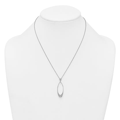 Sterling Silver Rhodium-plated Polished CZ Oval 17.75 Inch Necklace
