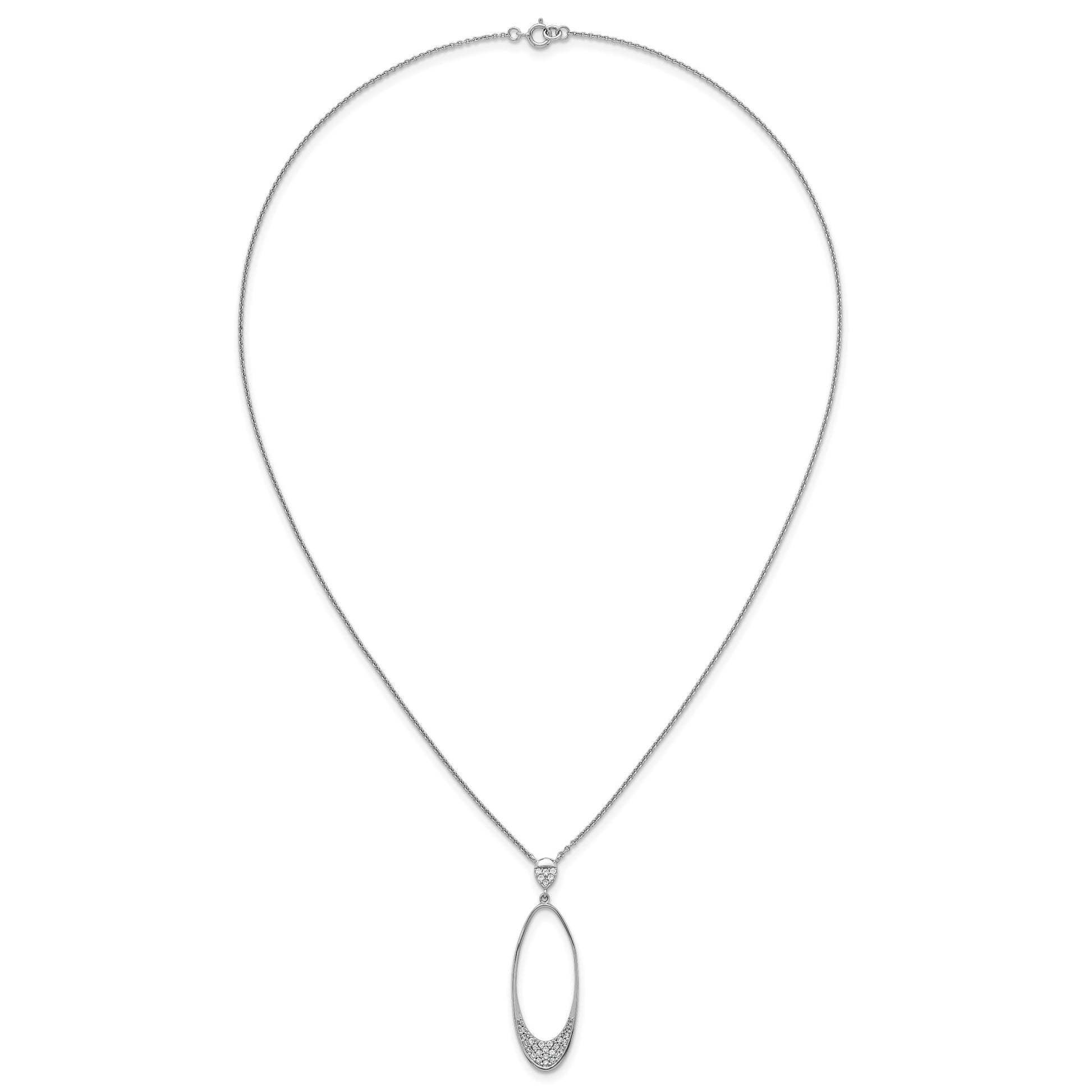 Sterling Silver Rhodium-plated Polished CZ Oval 17.75 Inch Necklace