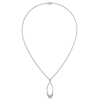 Sterling Silver Rhodium-plated Polished CZ Oval 17.75 Inch Necklace