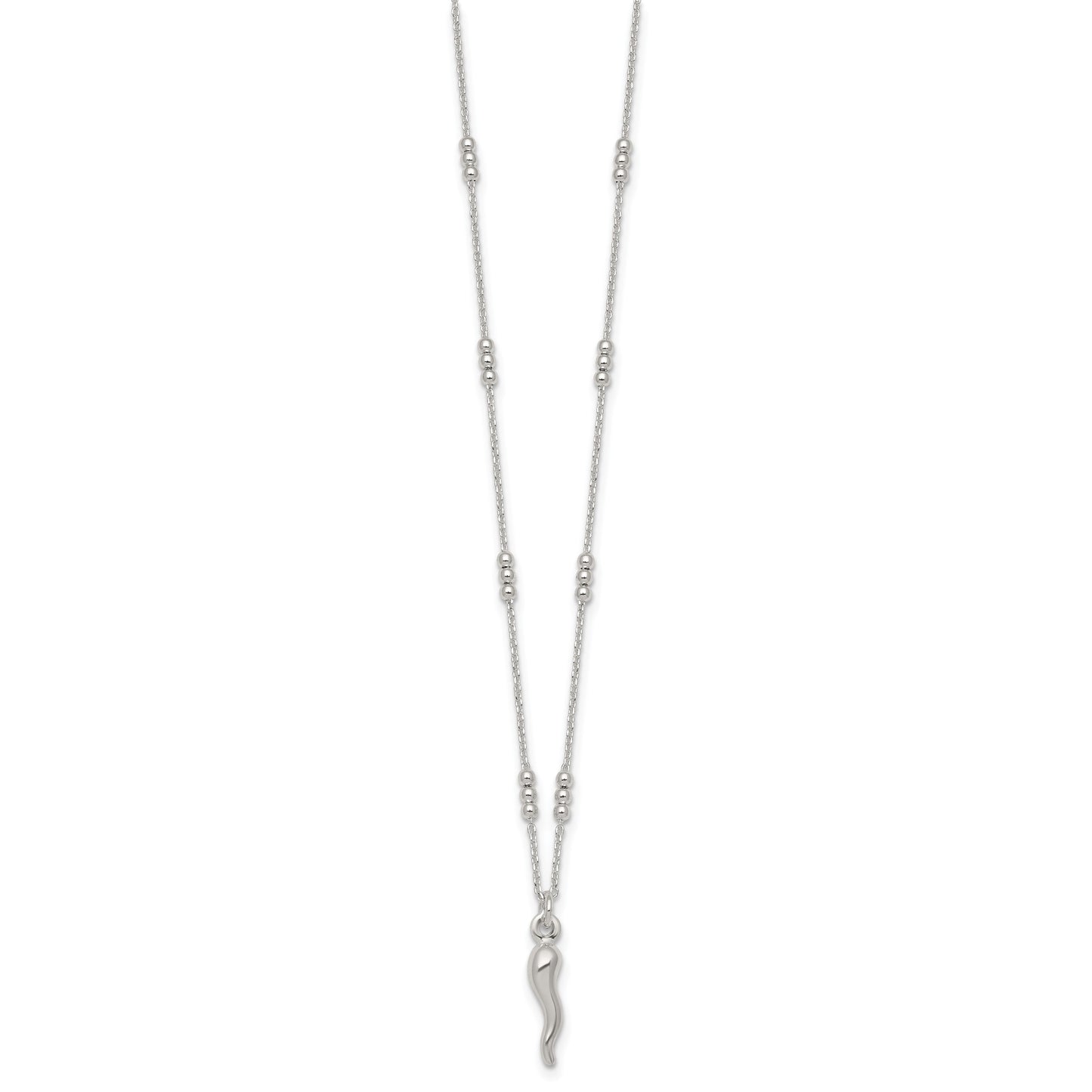 Sterling Silver Polished and Beaded Italian Horn 18 Inch Necklace