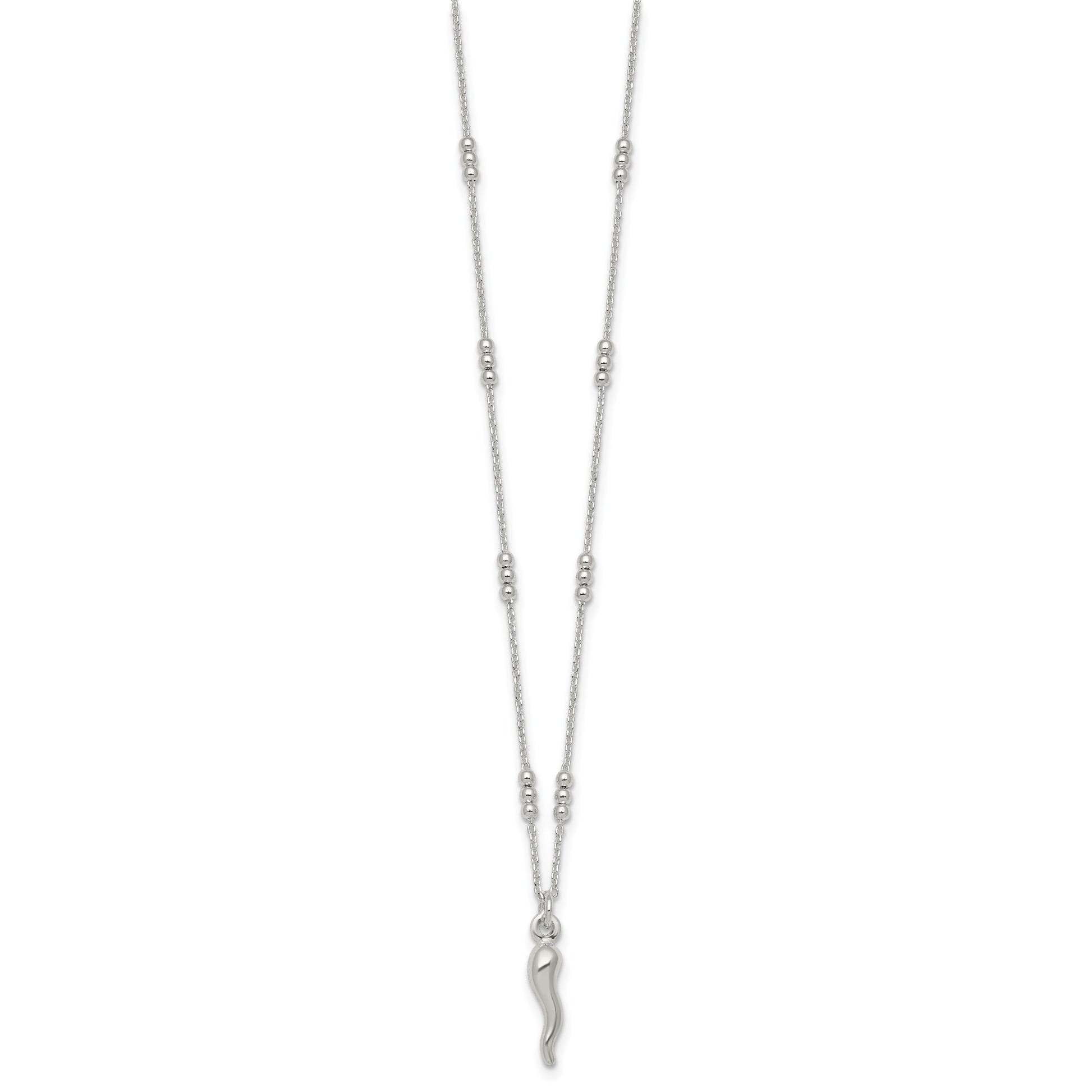 Sterling Silver Polished and Beaded Italian Horn 18 Inch Necklace