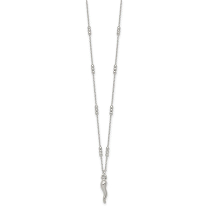 Sterling Silver Polished and Beaded Italian Horn 18 Inch Necklace