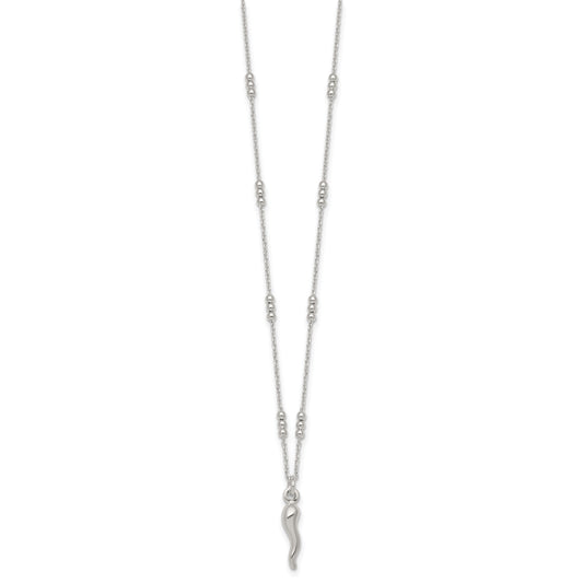 Sterling Silver Polished and Beaded Italian Horn 18 Inch Necklace