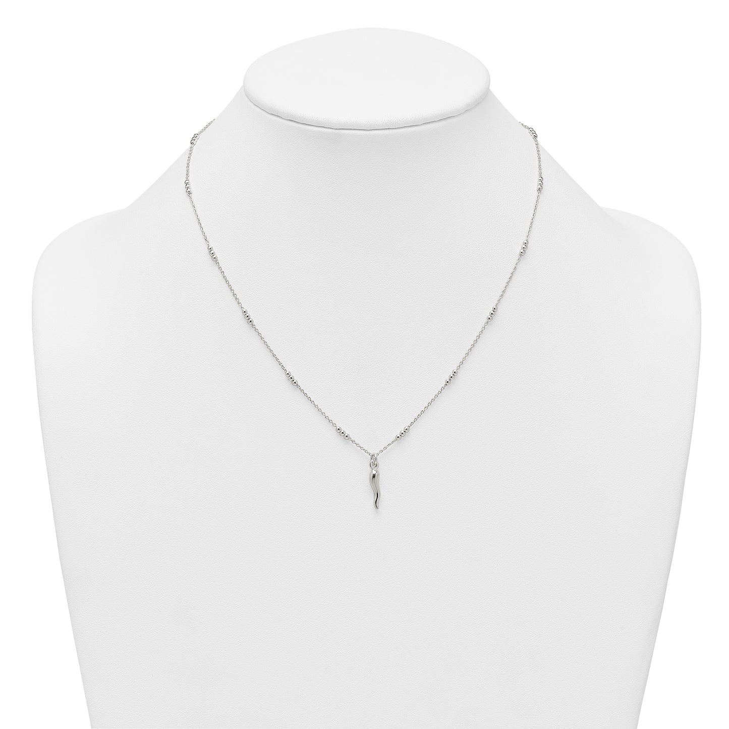 Sterling Silver Polished and Beaded Italian Horn 18 Inch Necklace