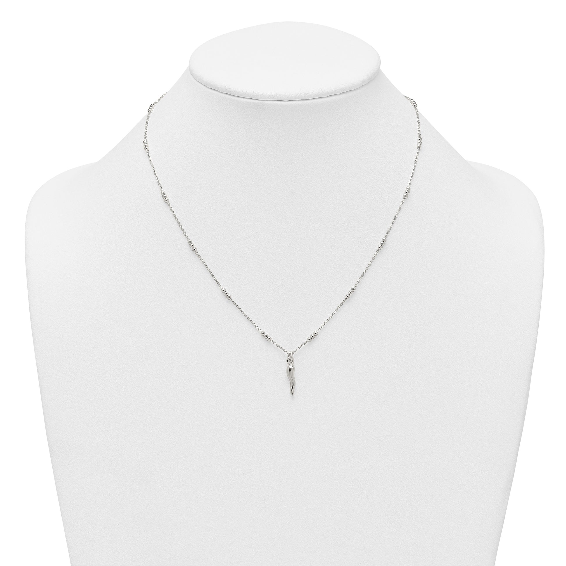 Sterling Silver Polished and Beaded Italian Horn 18 Inch Necklace