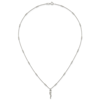 Sterling Silver Polished and Beaded Italian Horn 18 Inch Necklace