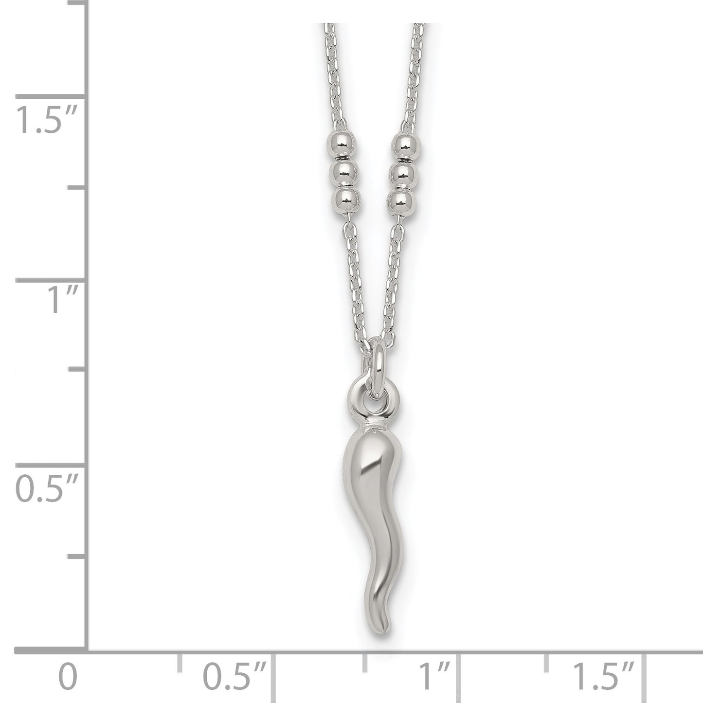 Sterling Silver Polished and Beaded Italian Horn 18 Inch Necklace