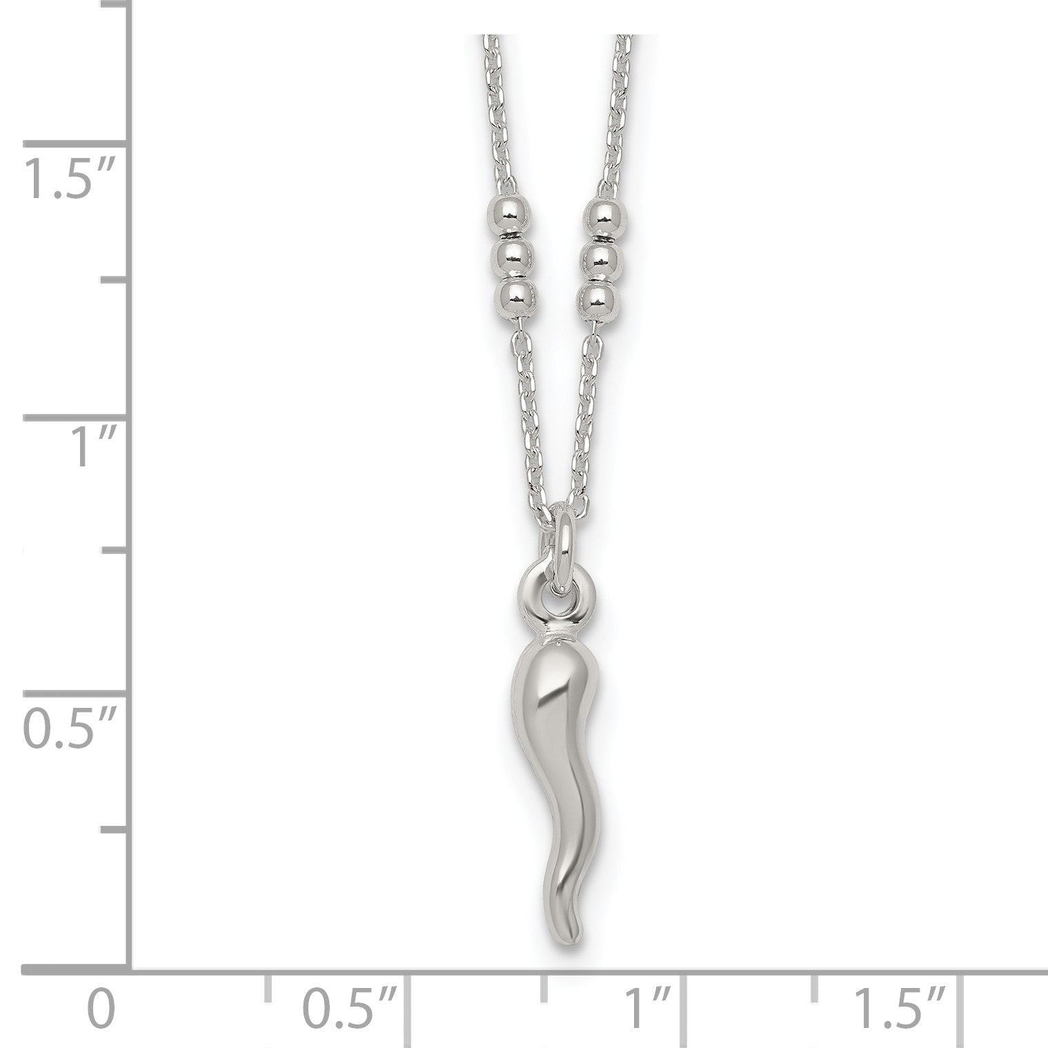 Sterling Silver Polished and Beaded Italian Horn 18 Inch Necklace