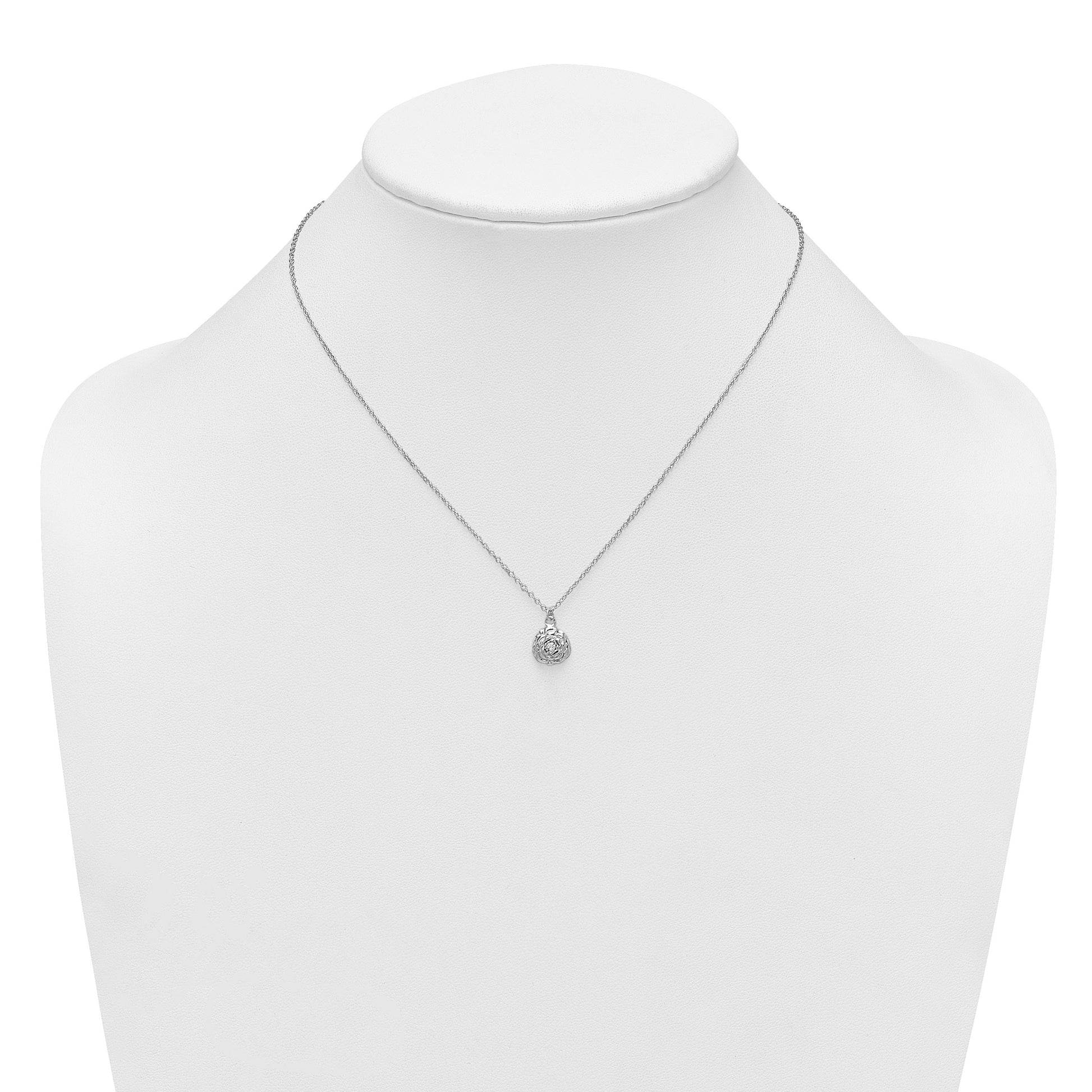 Sterling Silver Polished CZ Flower 16 Inch with 2 Inch Extension Necklace