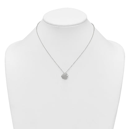 Sterling Silver Polished and Grooved CZ Fish 16 Inch with 2 Inch Extension Necklace