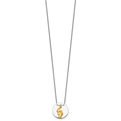Sterling Silver with Gold-tone Polished Footprint Dangle on Disc 16 inch Necklace