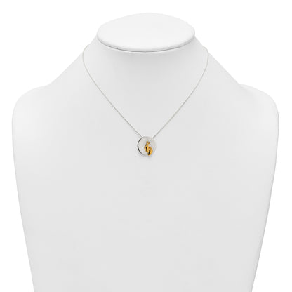Sterling Silver with Gold-tone Polished Footprint Dangle on Disc 16 inch Necklace