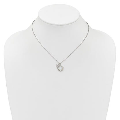 Sterling Silver Rhodium-plated Polished Mother of Pearl Shell and CZ Starfish 16 Inch with 2 Inch Extension Necklace