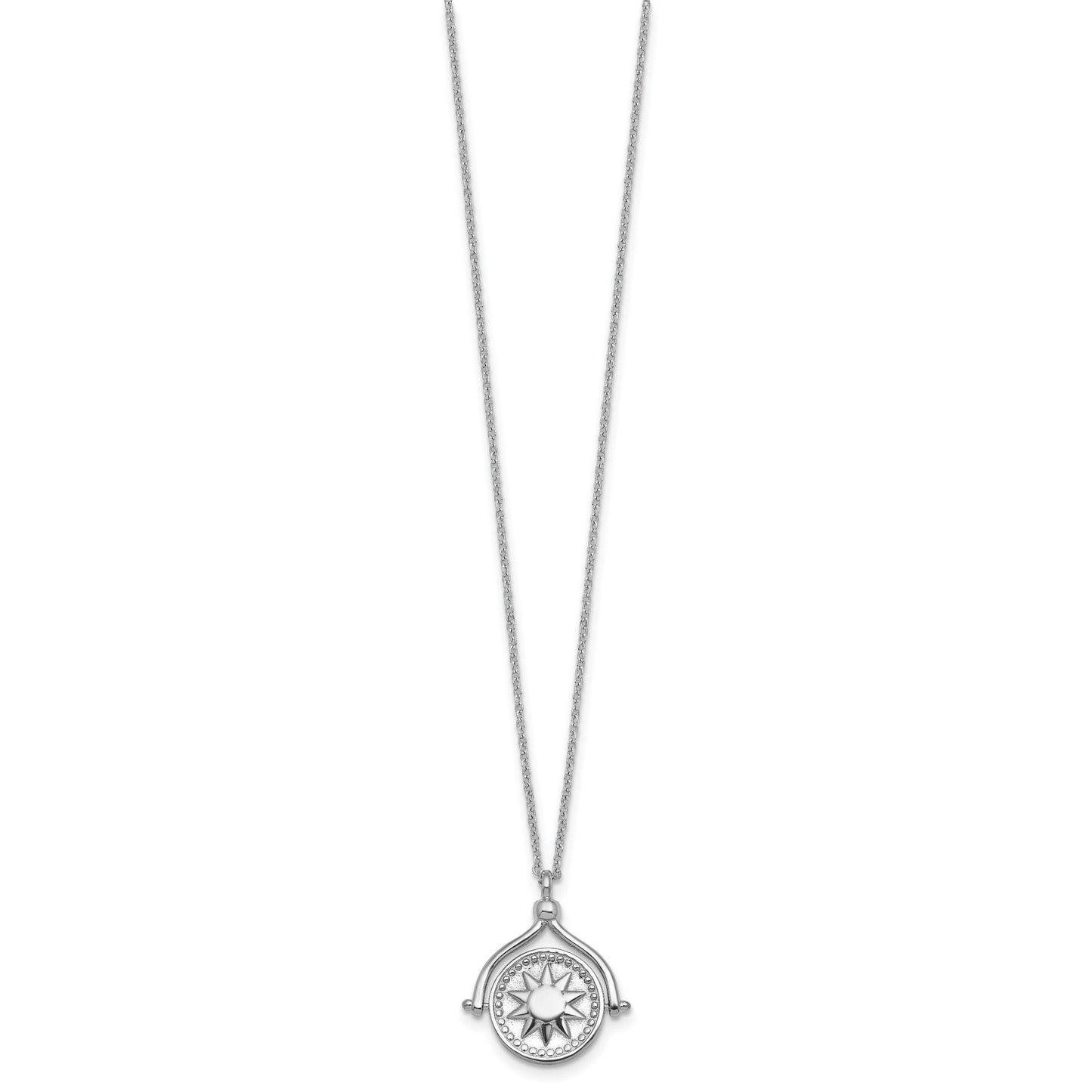 Sterling Silver Rhodium-plated Sun Front/Moon and Star Back Reversible Spinning Pendant 18 inch Necklace