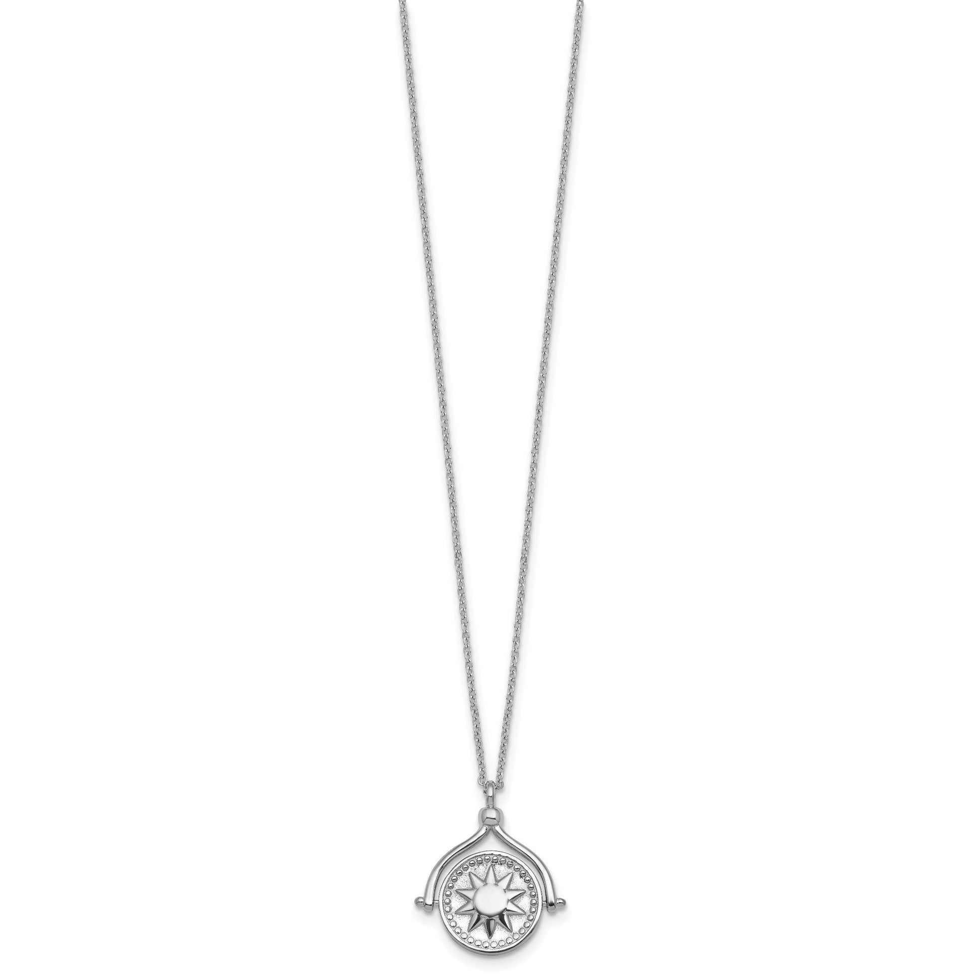 Sterling Silver Rhodium-plated Sun Front/Moon and Star Back Reversible Spinning Pendant 18 inch Necklace