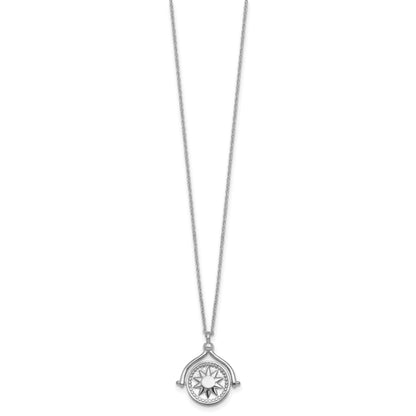 Sterling Silver Rhodium-plated Sun Front/Moon and Star Back Reversible Spinning Pendant 18 inch Necklace