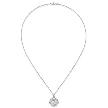 Sterling Silver Rhodium-plated Sun Front/Moon and Star Back Reversible Spinning Pendant 18 inch Necklace