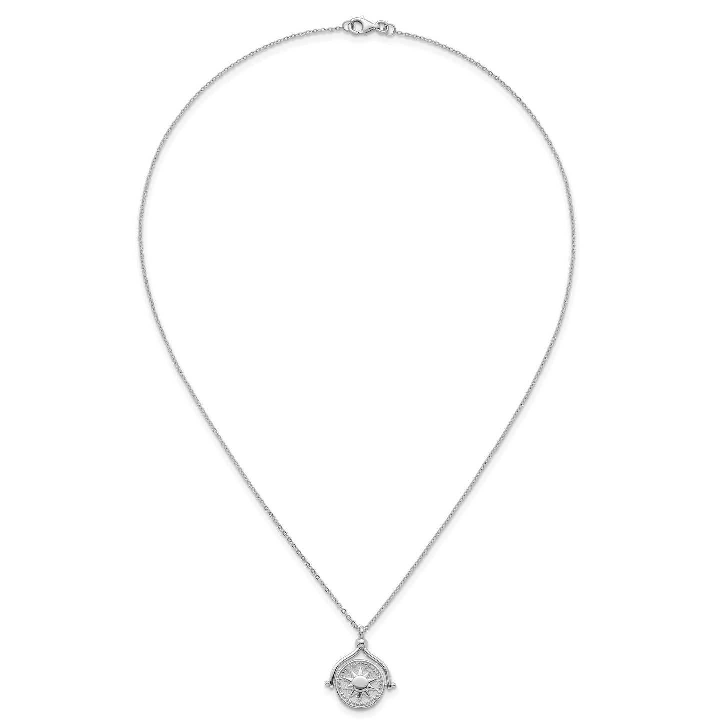 Sterling Silver Rhodium-plated Sun Front/Moon and Star Back Reversible Spinning Pendant 18 inch Necklace