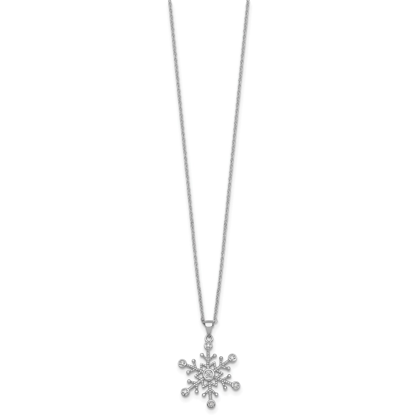 Sterling Silver Rhodium-plated CZ Polished And Textured Snowflake 18 inch Necklace