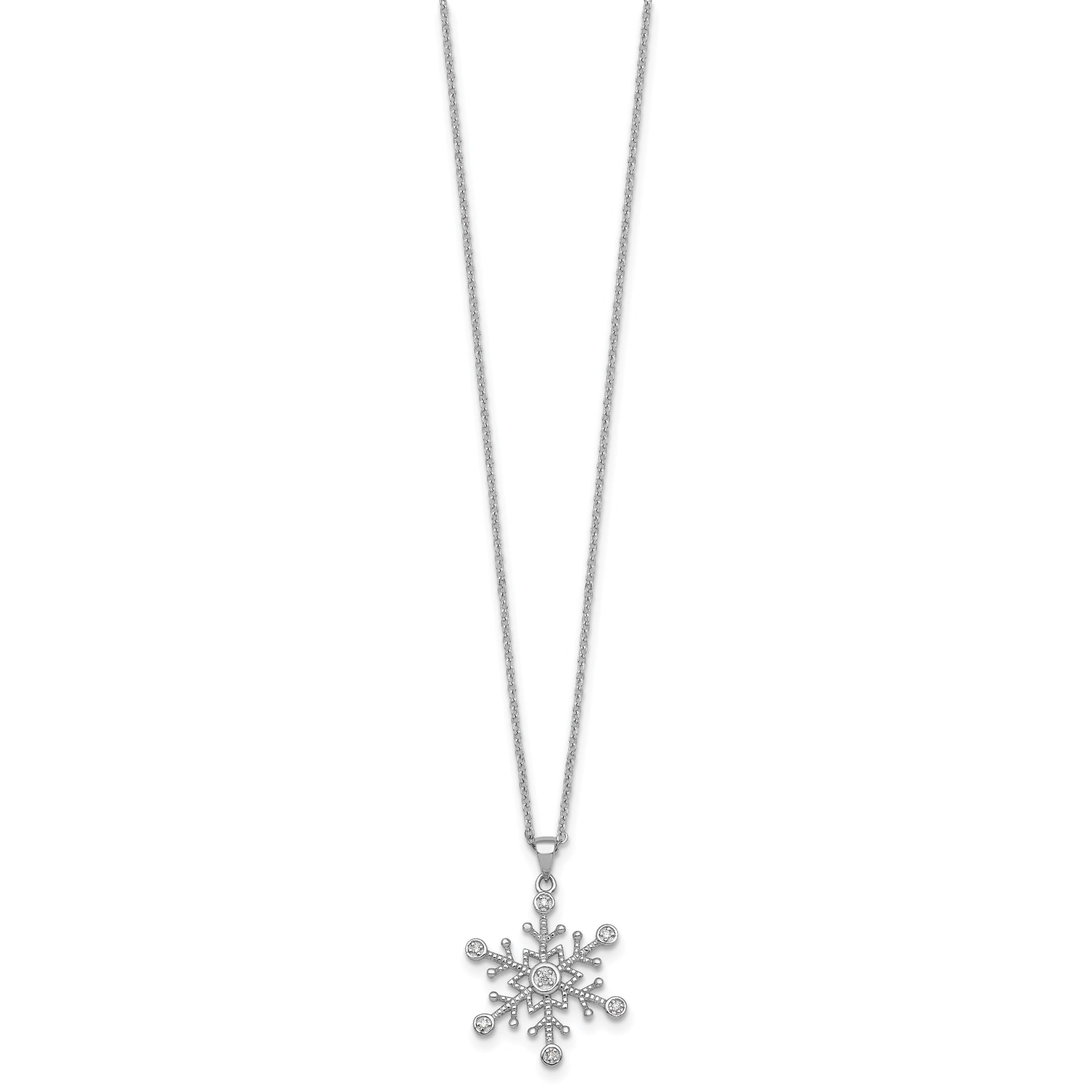 Sterling Silver Rhodium-plated CZ Polished And Textured Snowflake 18 inch Necklace